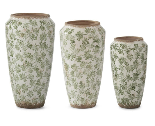 Green and Cream Crackled Chinoiserie Vase - 3 Sizes