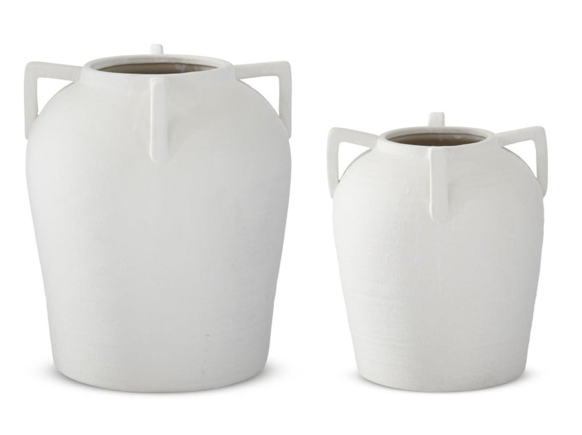 White Textured 4 Handled Vase - 2 Sizes