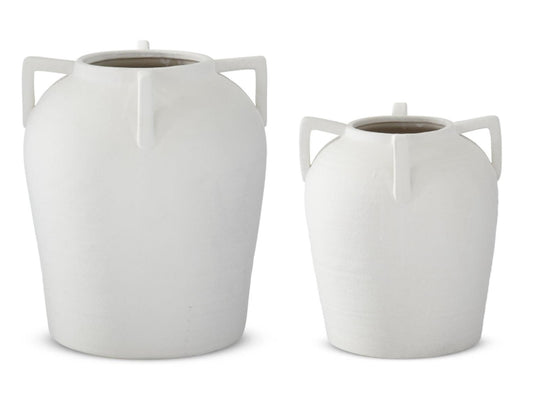 White Textured 4 Handled Vase - 2 Sizes