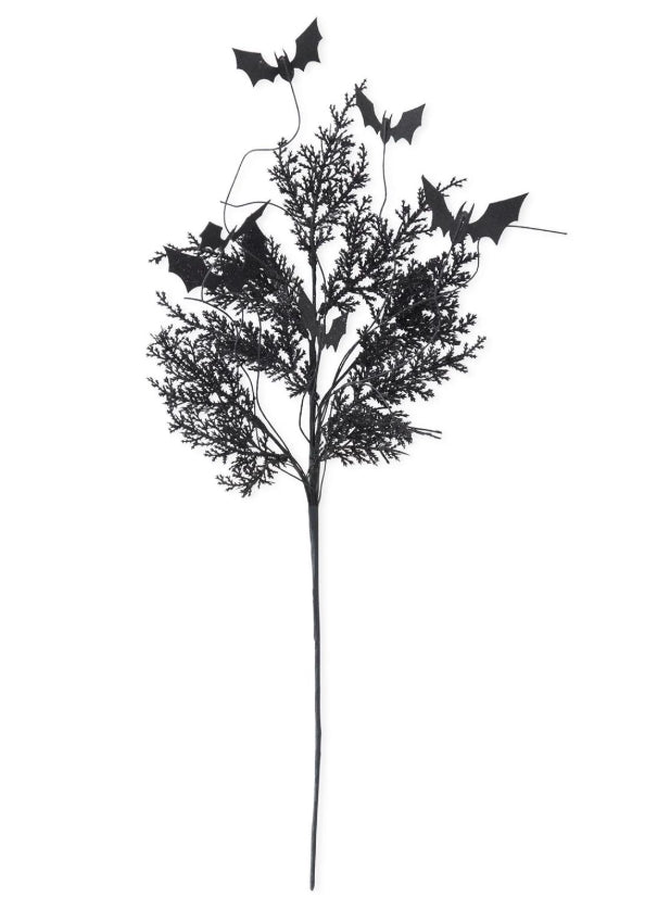 Black with Purple Glitter Pine and Bat Spray - 27"
