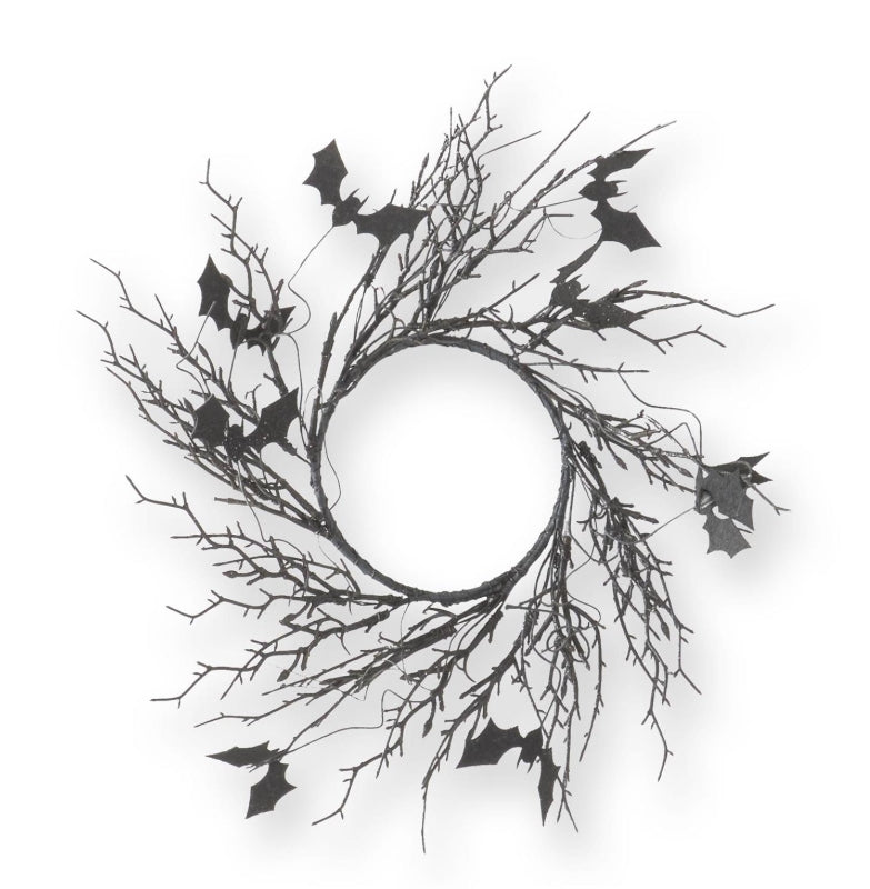 Black w/Purple Glitter Twig & Bat Wreath - 2 Sizes
