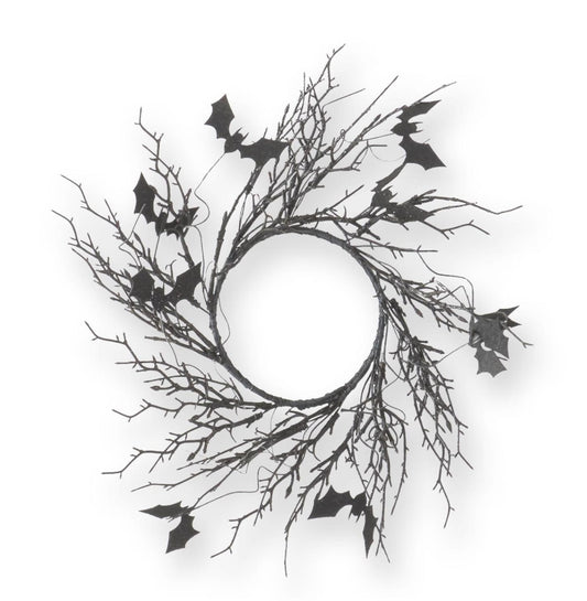Black w/Purple Glitter Twig & Bat Wreath - 2 Sizes