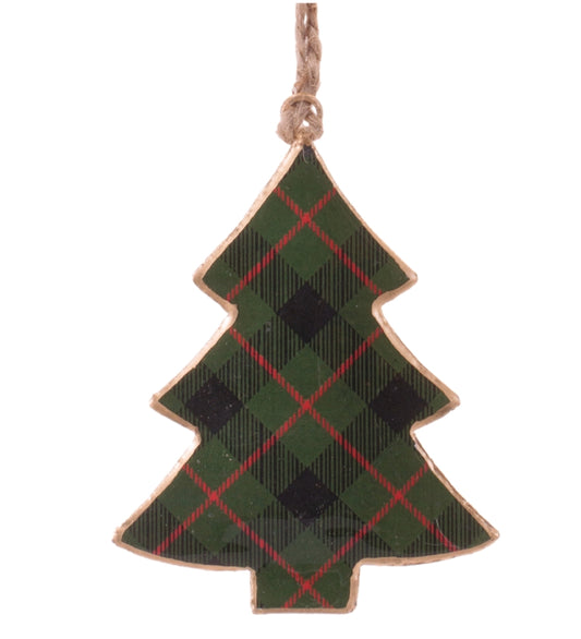 Green Plaid Tree Ornament - 4.25"