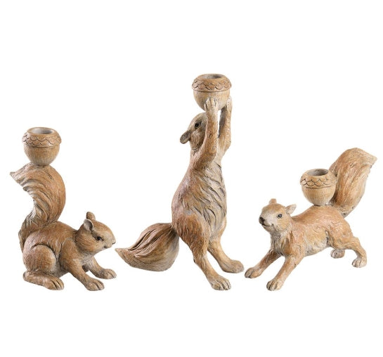 Acorn Squirrel Taper Holder - Set of 3