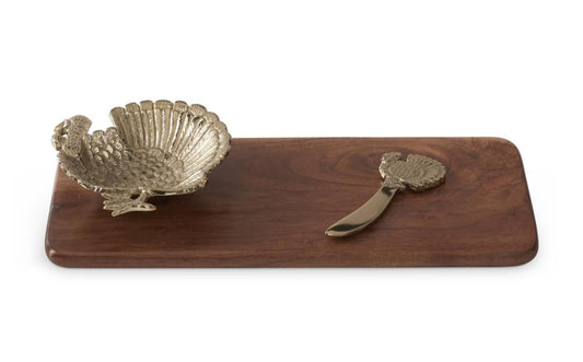 Wood Cheese Tray w/Attached Turkey and Spreader - 16.25"