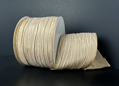 Taupe Wrinkled Metallic with Gold Edge - 2.5"x10yds.