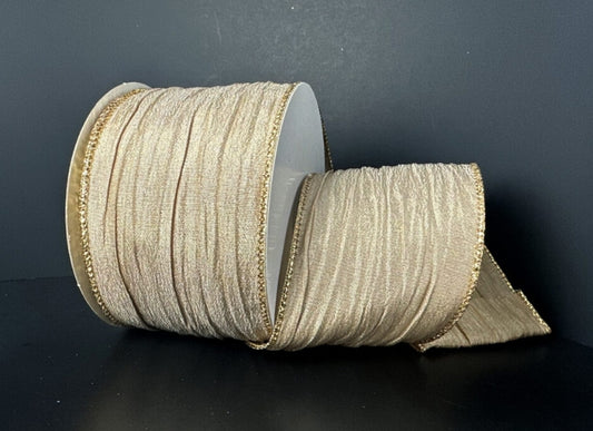 Taupe Wrinkled Metallic with Gold Edge - 2.5"x10yds.