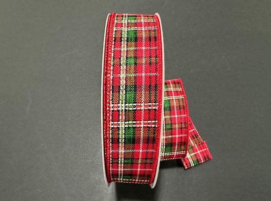 Green and Red Holiday Plaid Ribbon - 1.5"x50yds.