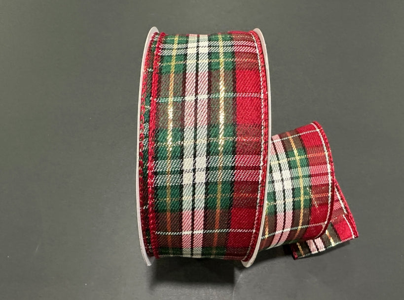 Dark Hunter Green and Red Plaid - 2.5"x50yds.
