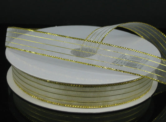 White Sheer with Gold Metallic Stripe - 5/8"x50yds.