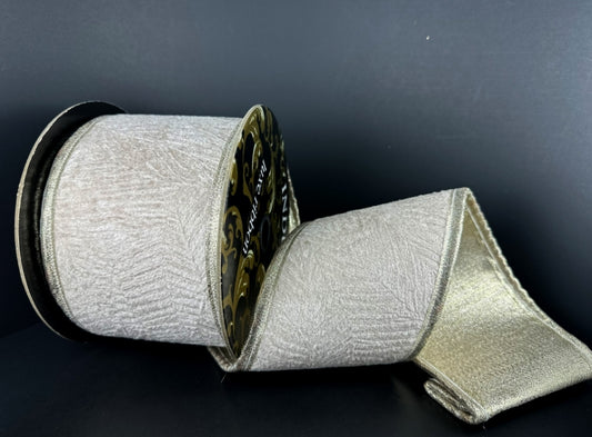 Taupe Pressed Leaf in Velvet Ribbon - 4"x5yds.