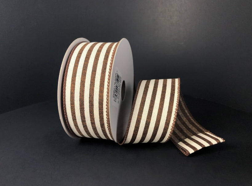Chocolate Striped Linen Ribbon - 1.5"x10yds.