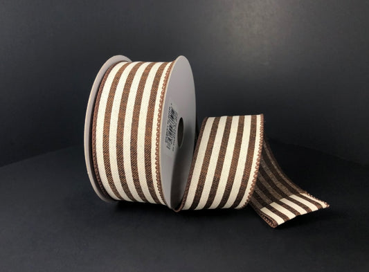 Chocolate Striped Linen Ribbon - 1.5"x10yds.