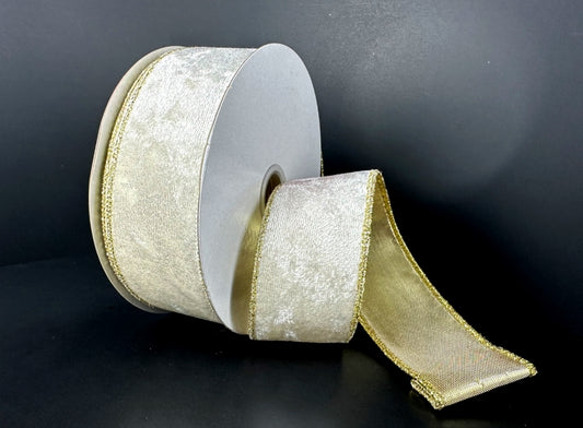 Ivory Crushed Velvet with Gold Back - 2 Widths
