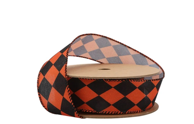 Orange and Black Rhombus Ribbon - 1.5"x10yds.