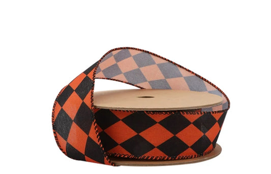 Orange and Black Rhombus Ribbon - 1.5"x10yds.