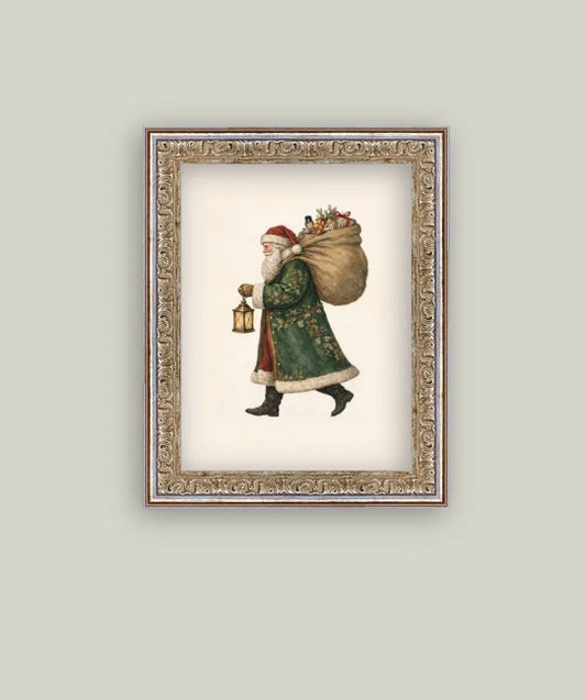 Santa with Lantern Framed Art - 8"x10"