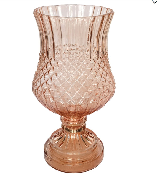 Embossed Pink Glass Vase - 6.5"x12"