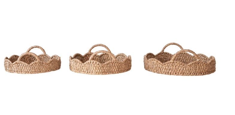 Bankuan and Rattan Scalloped Tray - 3 Sizes