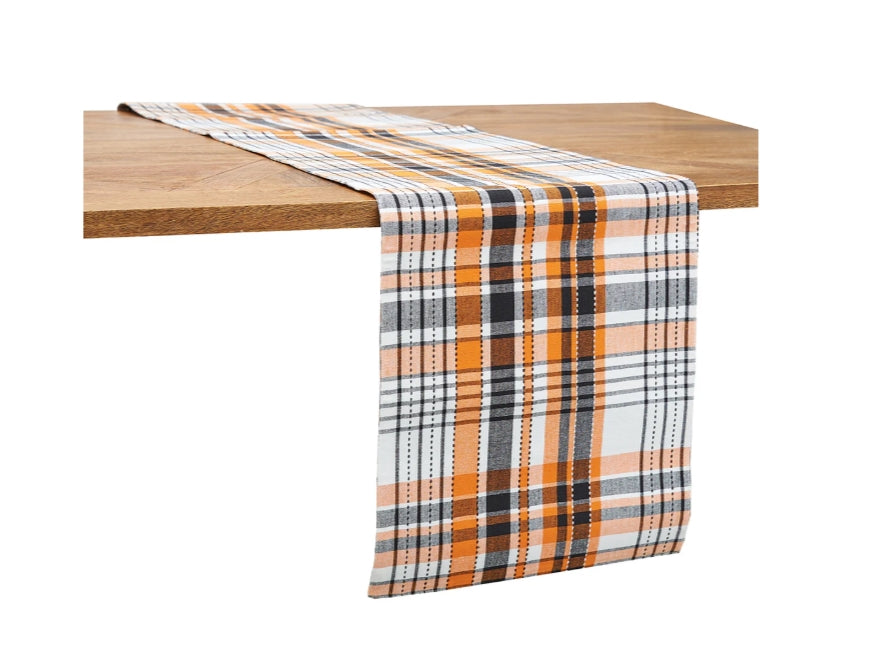 Black and Orange  Plaid Runner - 13"x72"