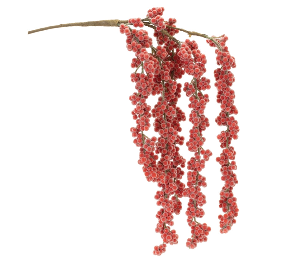 Icy Hanging Red Berry Branch - 35"