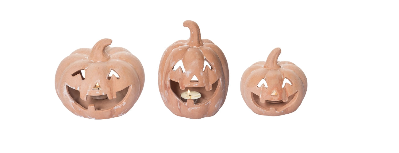 Terracotta Pumpkin candle Holder - Set of 3