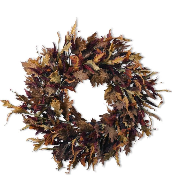 Oak and  Brown/Tan Leaf Wreath - 24"
