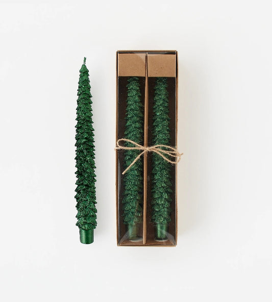 Glistening Green Tree Taper Candle - Set of 2 - 10"