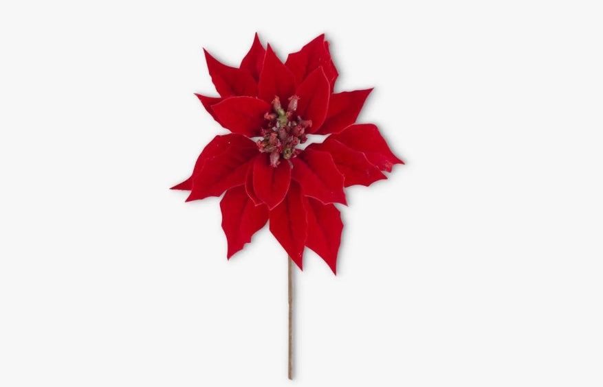 Red Poinsettia Pick - 9"