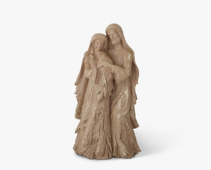 Resin Woodgrain and Gold Wash Nativity - 12"