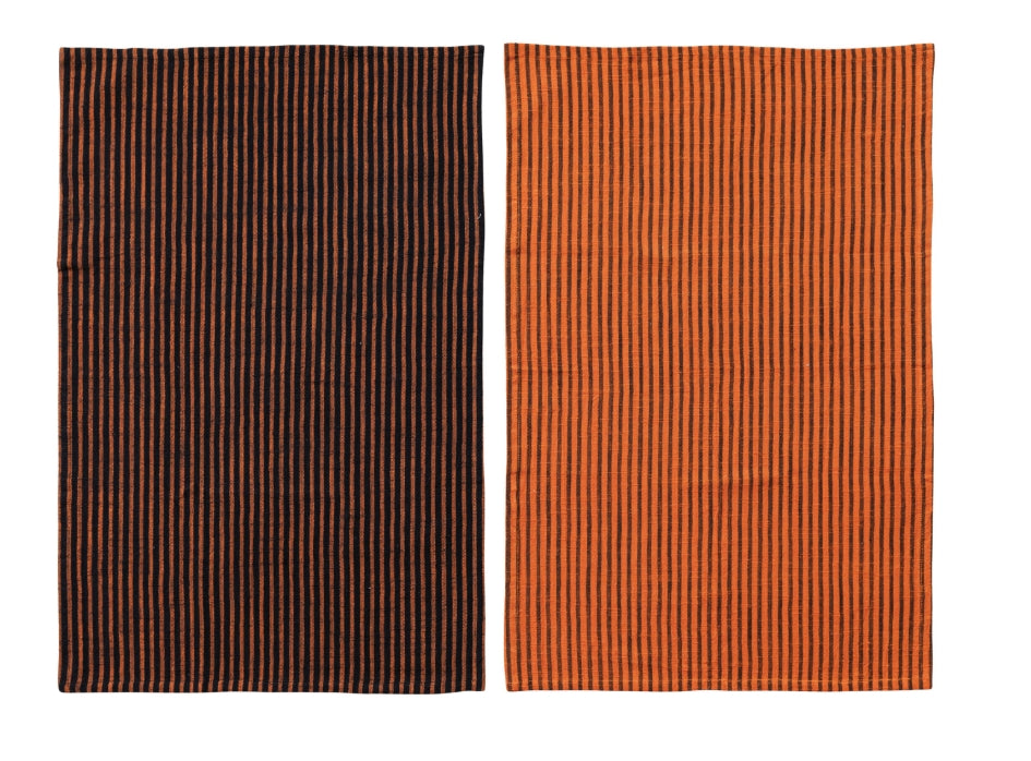Set of 2 Fall Striped Tea Towels - 28"x18"