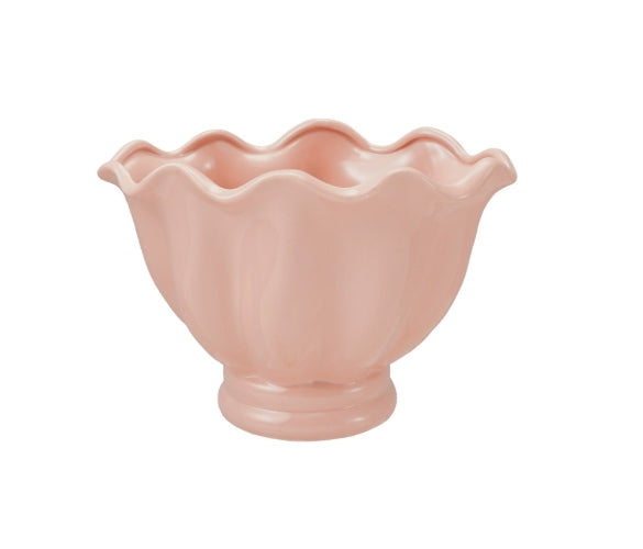 Pink Ruffled Vintage Footed Container - 6.25"