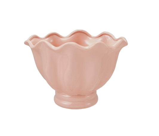 Pink Ruffled Vintage Footed Container - 6.25"