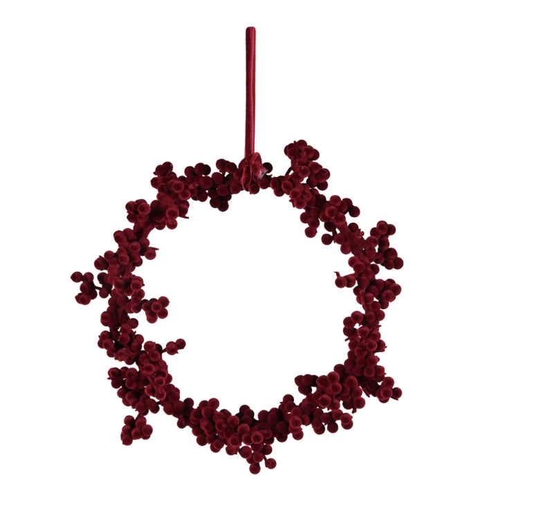 Burgundy Flocked Wreath - 8"