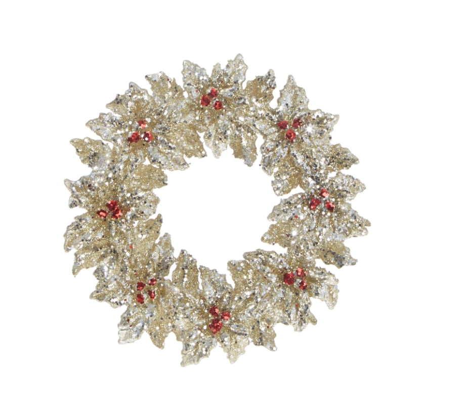 Gilttered Holly Wreath Ornament - 5.25"