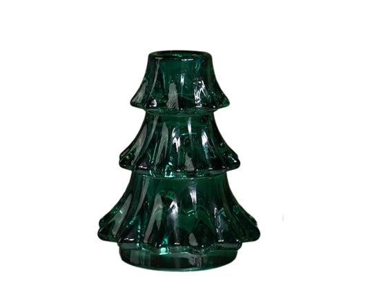 Dark Green Glass Tree Taper Candleholder - 3 Sizes