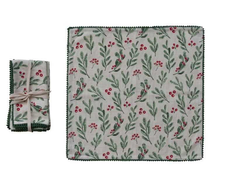 Holly Berry Napkin w/Trim - 18" - Set of 4