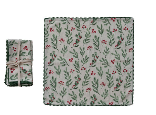 Holly Berry Napkin w/Trim - 18" - Set of 4