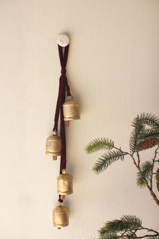 Bell Cluster with Burgundy Velvet Ribbon - 28"