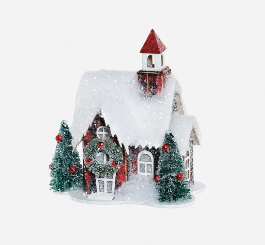 Snowy Woodland Church Paper Ornament - 5"X5"