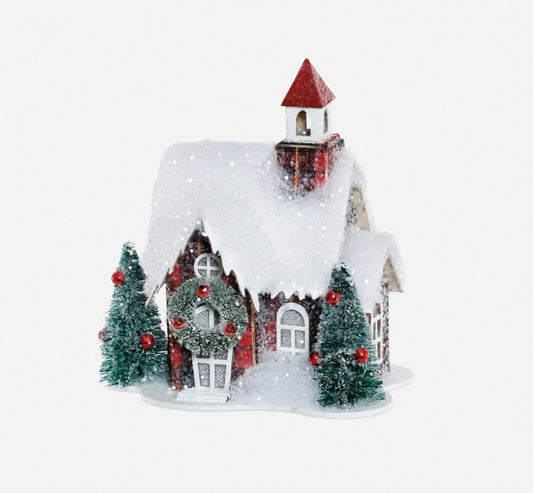 Snowy Woodland Church Paper Ornament - 5"X5"
