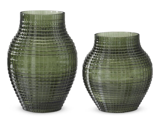 Green Grid Pressed Glass Vase - 2 Sizes