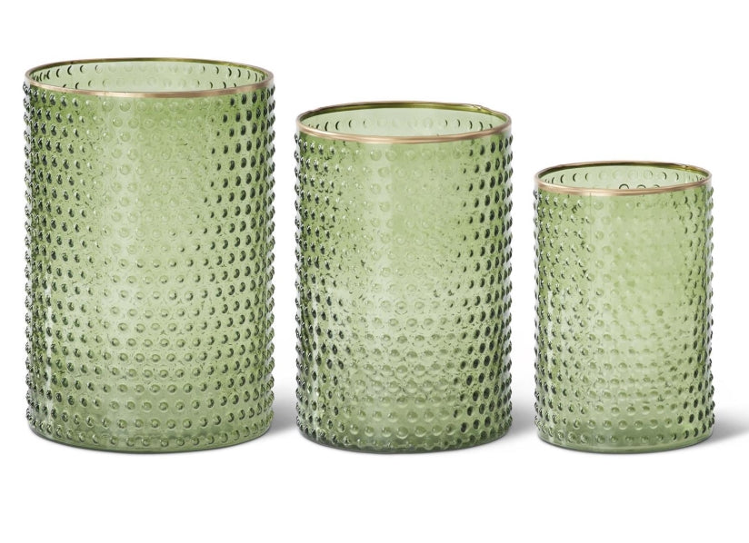 Green Dot Embossed w/Gold Rim Vase - 3 Sizes