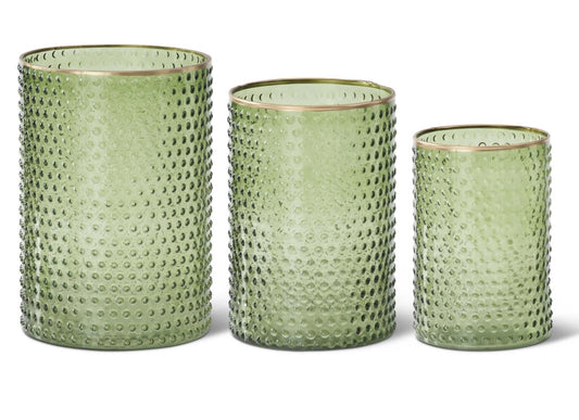 Green Dot Embossed w/Gold Rim Vase - 3 Sizes