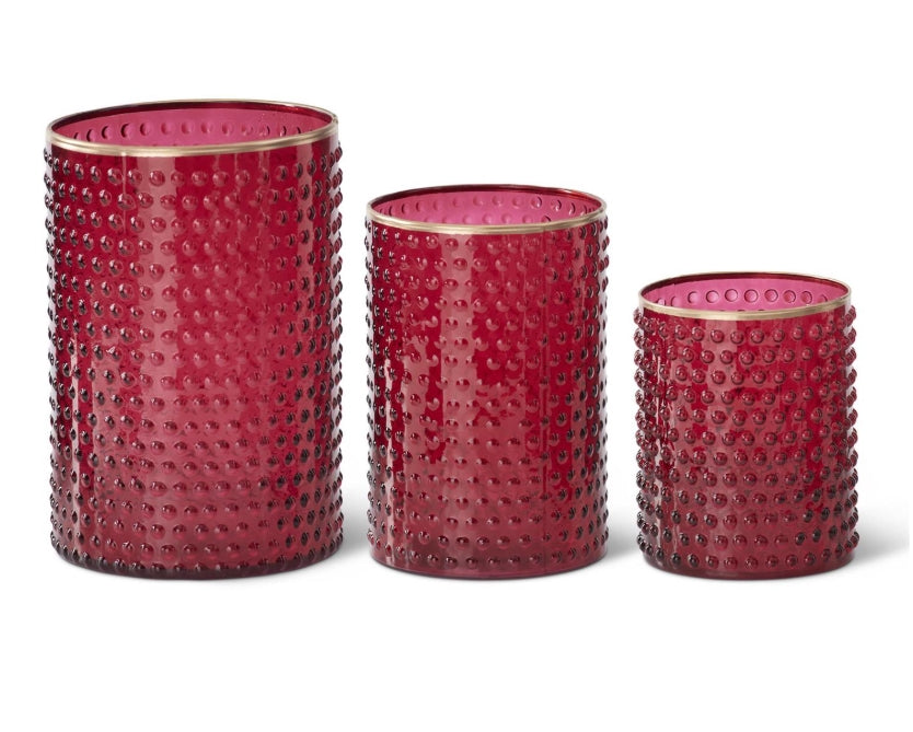 Large Red Dot Embossed W/Gold Rim Vase - 3 Sizes