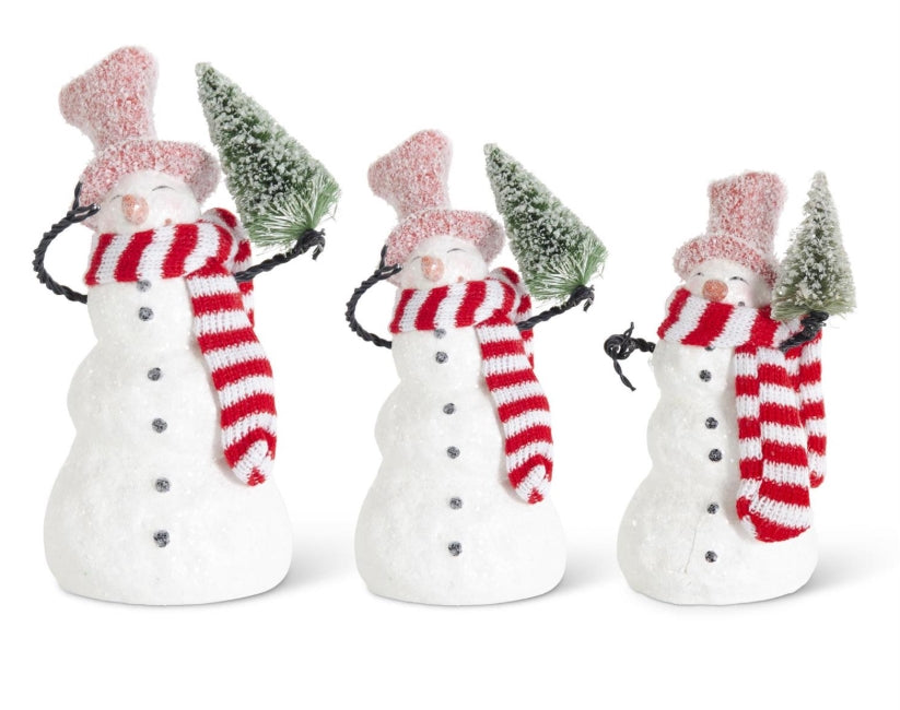 Red Striped Scarf Glittered Snowman - 3 Sizes