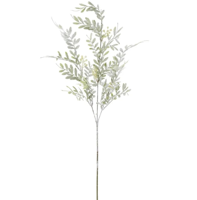 Snowy Feather Leaf and Berry Stem - 31"