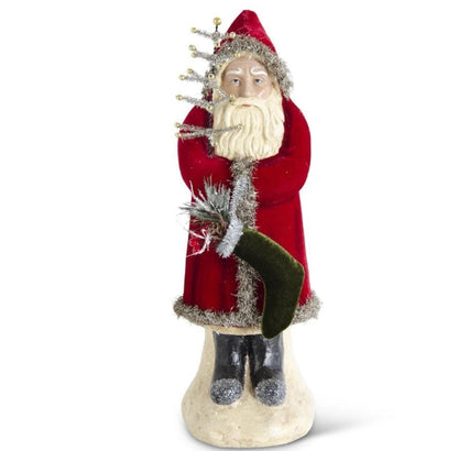 Santa Holding a Tinsel Tree and Stocking - 17"