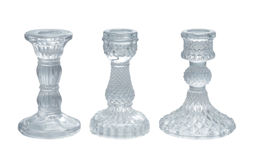 Pressed Glass Taper Holder - 4" - 3 Styles