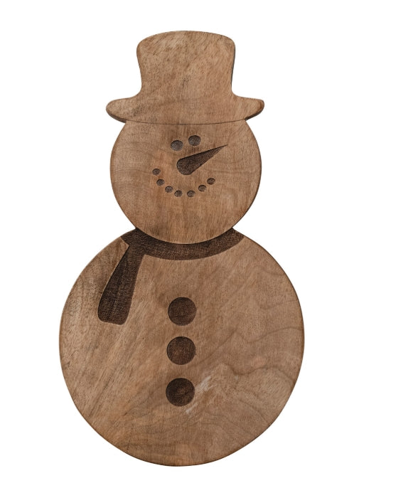 Mango Wood Etched Snowman Serving Board - 11"x6"